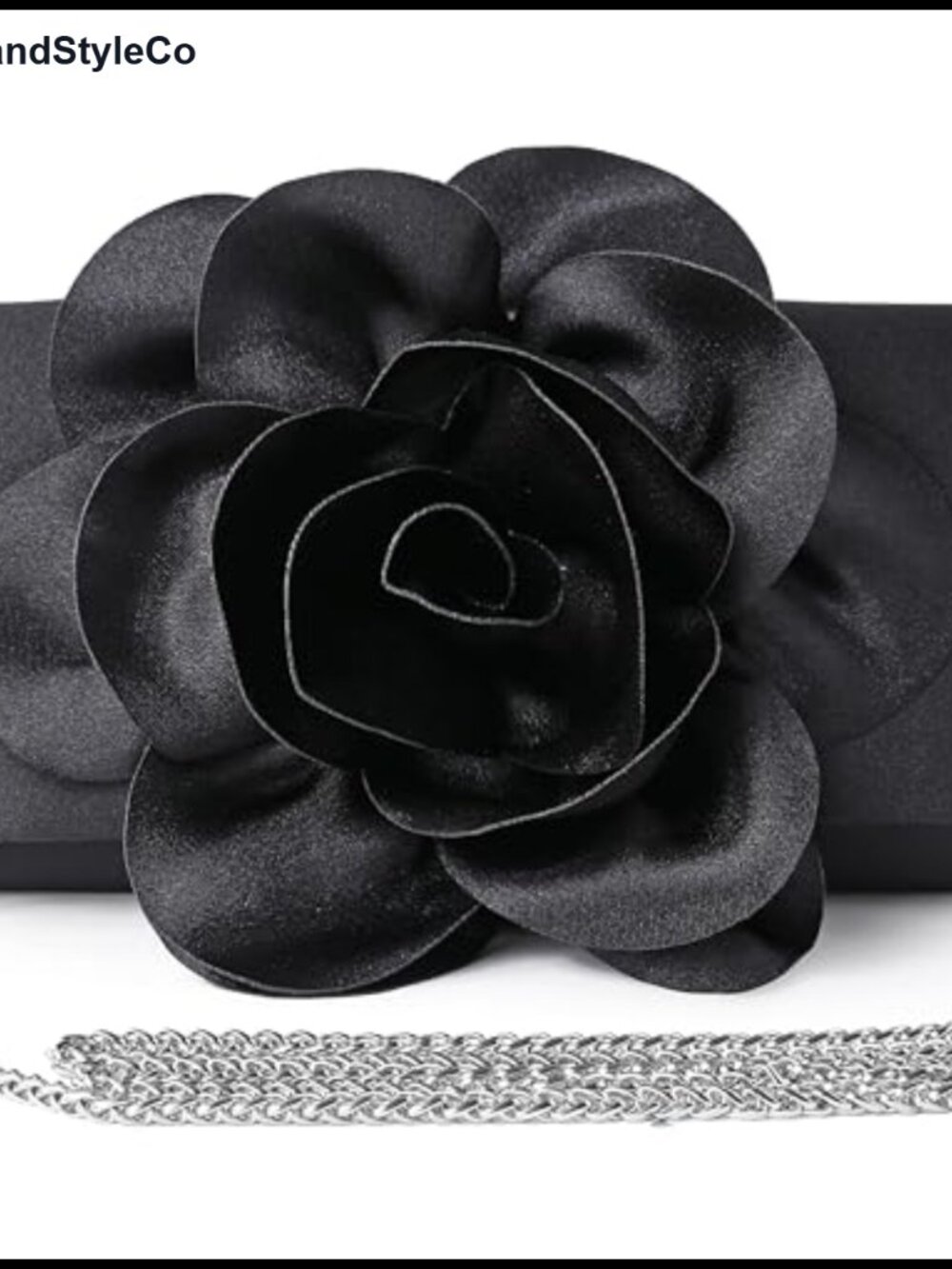 Elegant Satin Evening Bag with 3D Floral Clutch, Detachable Chain, Formal Events
